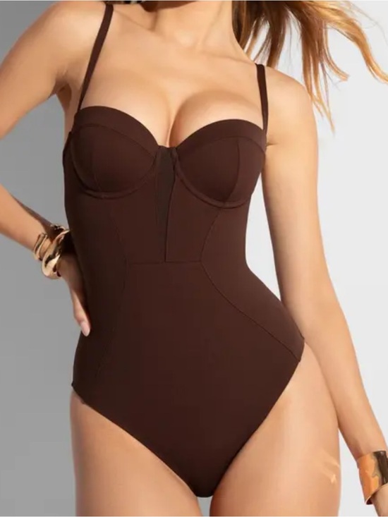 Ta3 Other - TA3 Brown Bombshell Sculpting Push Up One Piece Swimsuit Womens L Lace Up Back